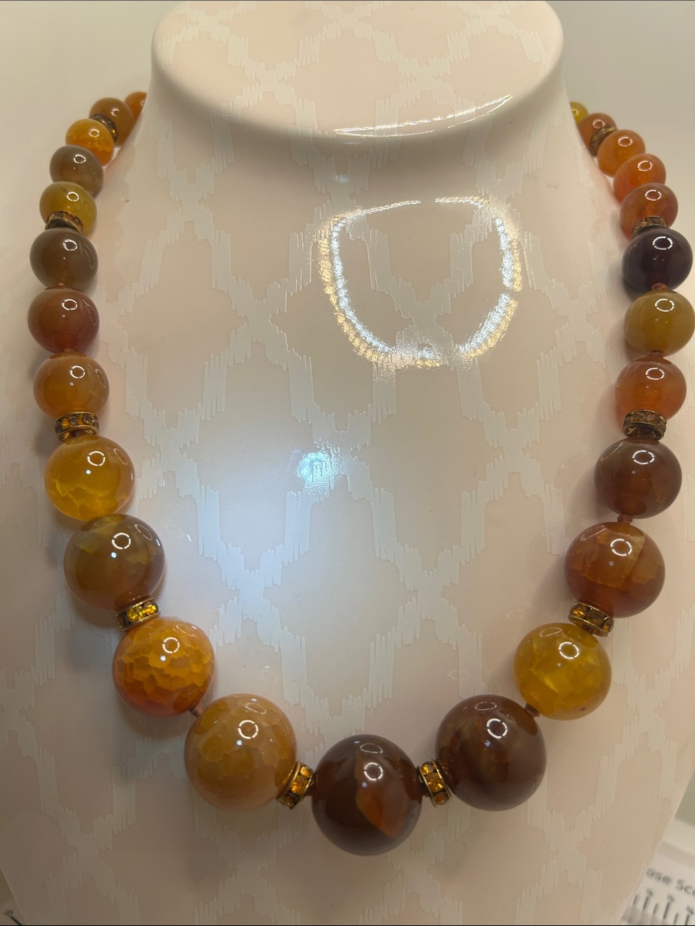 Lucus Lamerh Sterling Beaded Gemstone Carnelian Statement Necklace - Amber Brown
